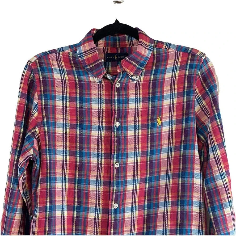 Ralph Lauren Shirt Colorful Pink‎ Plaid Pony Button Up Soft LS Boys Youth Sz 12